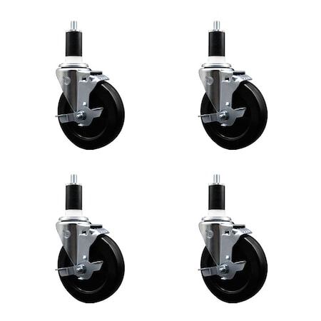 Service Caster 5'' Hard Rubber Swivel 1-3/8'' Expanding Stem Caster Set with Brake, 4PK SCC-EX20S514-HRS-TLB-138-4